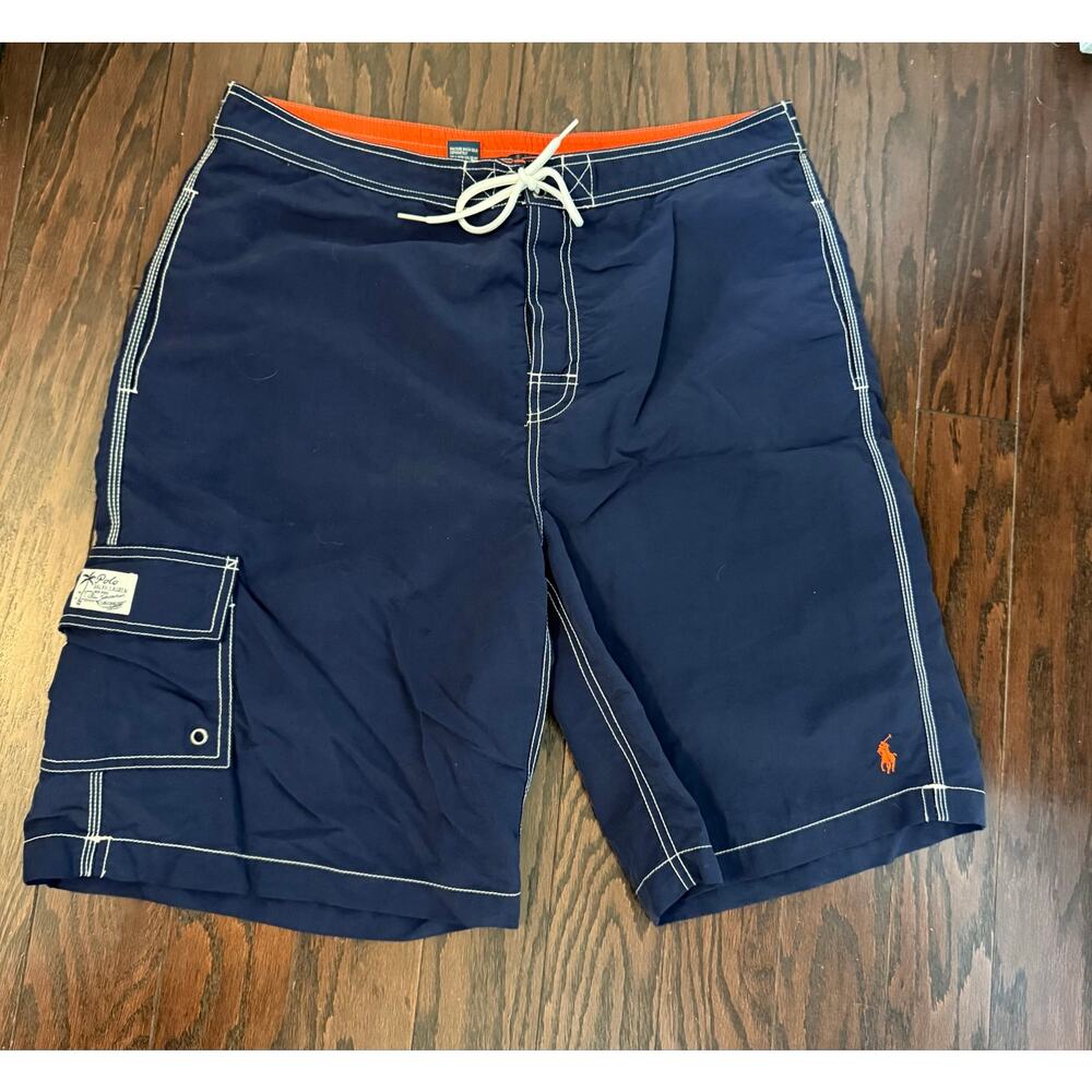 Polo Ralph Lauren Navy Board Shorts Swim Trunks Cargo Pocket Large
